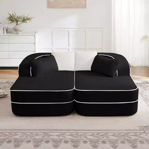 77.2 Tissu Peluche Sans assemblage Canapé désossé en éponge haute densité 32D, Canapé moelleux et confortable avec doubles méridiennes, Canapé-lit pour salon, Blanc