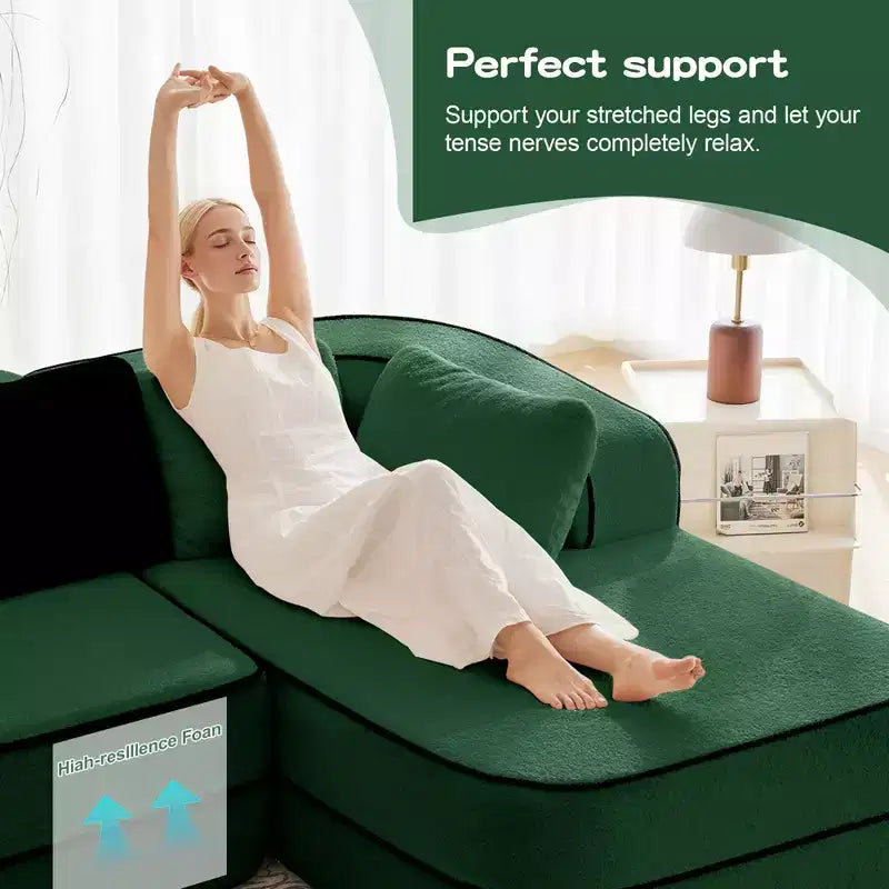 77.2 Tissu Peluche Sans assemblage Canapé désossé en éponge haute densité 32D, Canapé moelleux et confortable avec doubles méridiennes, Canapé-lit pour salon, Blanc