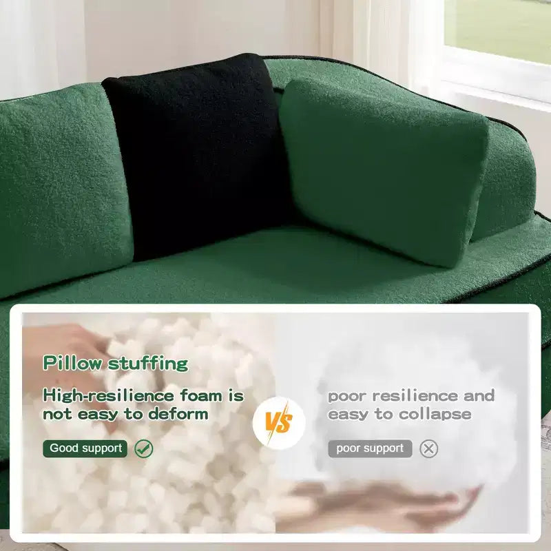 77.2 Tissu Peluche Sans assemblage Canapé désossé en éponge haute densité 32D, Canapé moelleux et confortable avec doubles méridiennes, Canapé-lit pour salon, Blanc