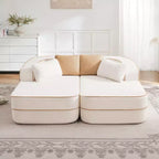 77.2 Tissu Peluche Sans assemblage Canapé désossé en éponge haute densité 32D, Canapé moelleux et confortable avec doubles méridiennes, Canapé-lit pour salon, Blanc