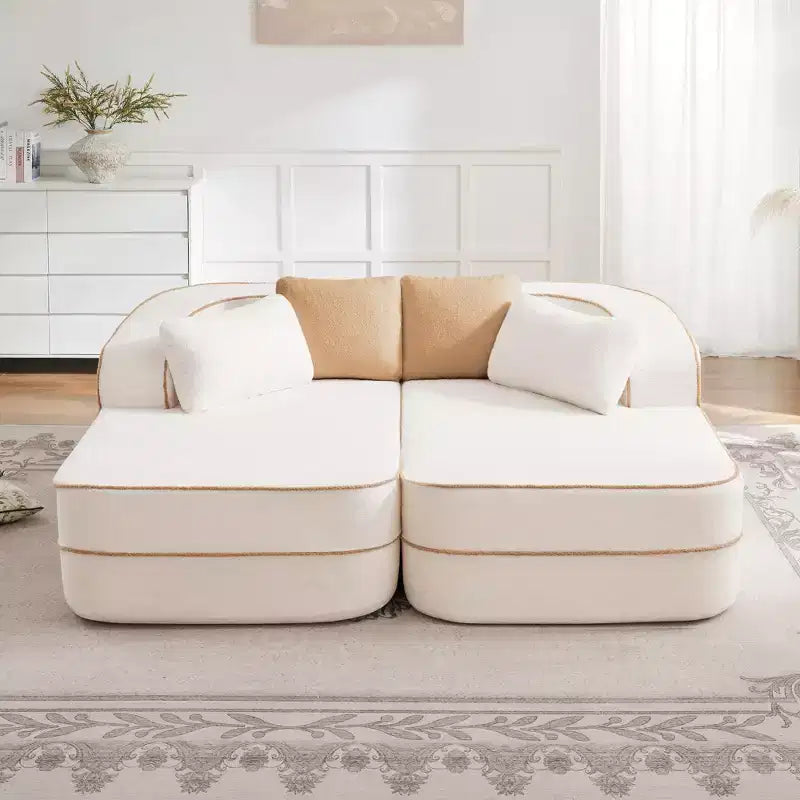 77.2 Tissu Peluche Sans assemblage Canapé désossé en éponge haute densité 32D, Canapé moelleux et confortable avec doubles méridiennes, Canapé-lit pour salon, Blanc