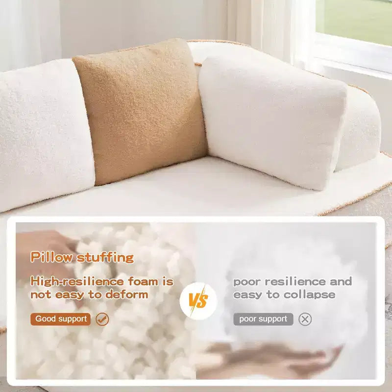 77.2 Tissu Peluche Sans assemblage Canapé désossé en éponge haute densité 32D, Canapé moelleux et confortable avec doubles méridiennes, Canapé-lit pour salon, Blanc