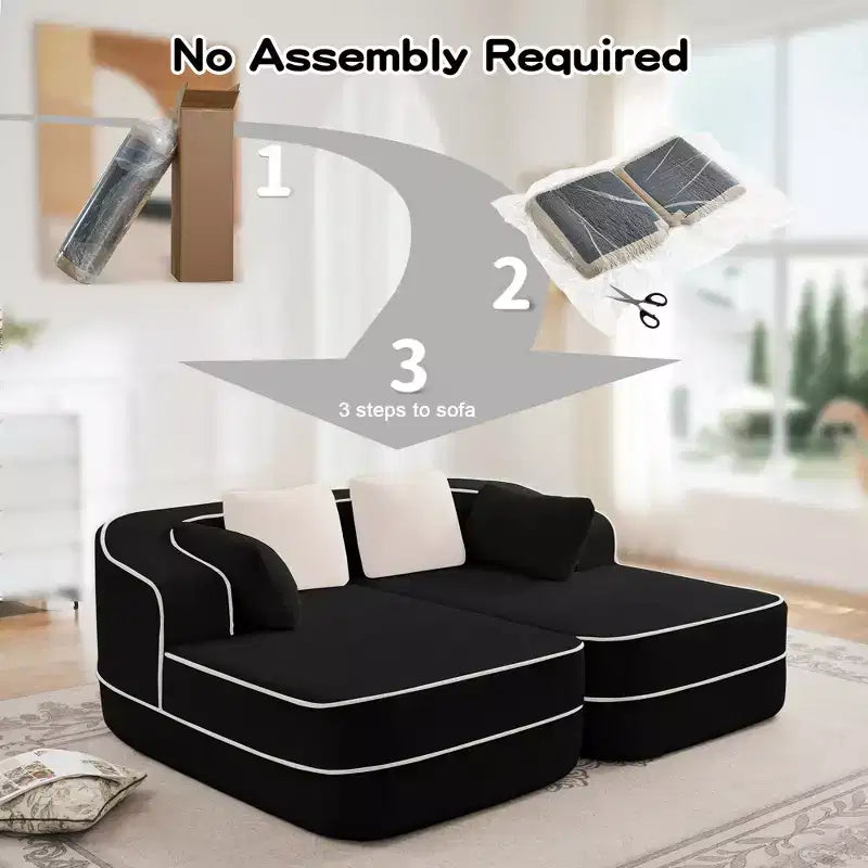 77.2 Tissu Peluche Sans assemblage Canapé désossé en éponge haute densité 32D, Canapé moelleux et confortable avec doubles méridiennes, Canapé-lit pour salon, Blanc
