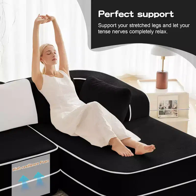 77.2 Tissu Peluche Sans assemblage Canapé désossé en éponge haute densité 32D, Canapé moelleux et confortable avec doubles méridiennes, Canapé-lit pour salon, Blanc