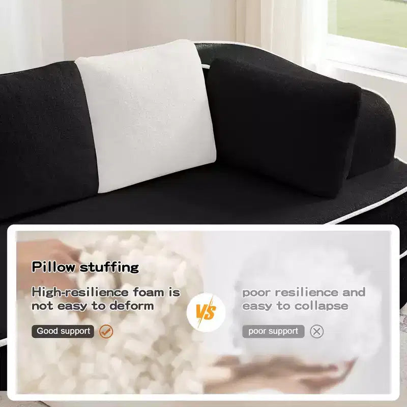 77.2 Tissu Peluche Sans assemblage Canapé désossé en éponge haute densité 32D, Canapé moelleux et confortable avec doubles méridiennes, Canapé-lit pour salon, Blanc