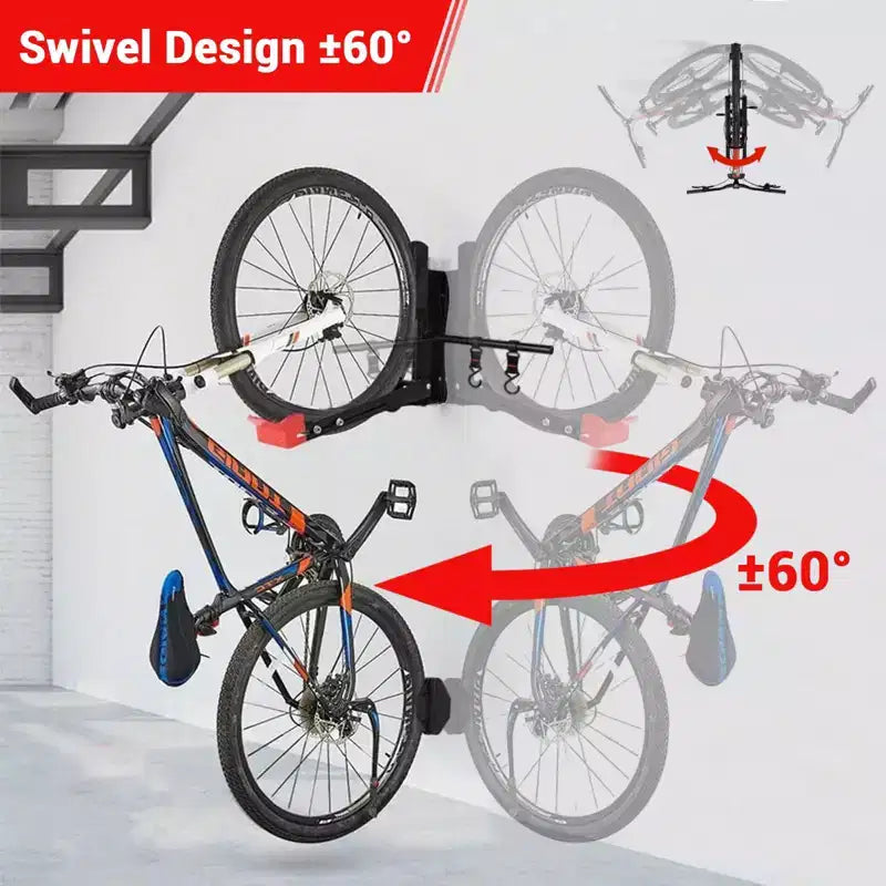 Support mural pliable pivotant noir pour vélo C, support de vélo réglable pour roues de 20 à 29 pouces, rangement de garage robuste (1 pièce)
