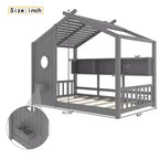 Lit au sol double Whisen & lit Montessori pour enfants, lit cabane avec étagère de rangement, design de toit