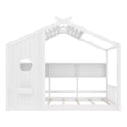 Lit au sol double Whisen & lit Montessori pour enfants, lit cabane avec étagère de rangement, design de toit