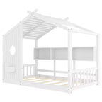 Lit au sol double Whisen & lit Montessori pour enfants, lit cabane avec étagère de rangement, design de toit