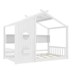 Lit au sol double Whisen & lit Montessori pour enfants, lit cabane avec étagère de rangement, design de toit