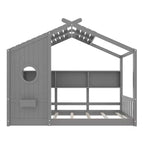 Lit au sol double Whisen & lit Montessori pour enfants, lit cabane avec étagère de rangement, design de toit
