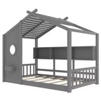 Lit au sol double Whisen & lit Montessori pour enfants, lit cabane avec étagère de rangement, design de toit
