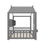 Lit au sol double Whisen & lit Montessori pour enfants, lit cabane avec étagère de rangement, design de toit