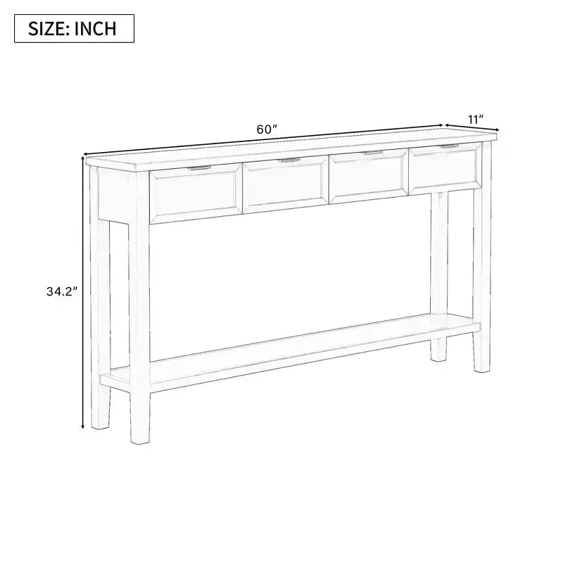 Console étroite avec rangement, table d'entrée minimaliste en bois avec 4 tiroirs et étagère inférieure pour couloir et entrée