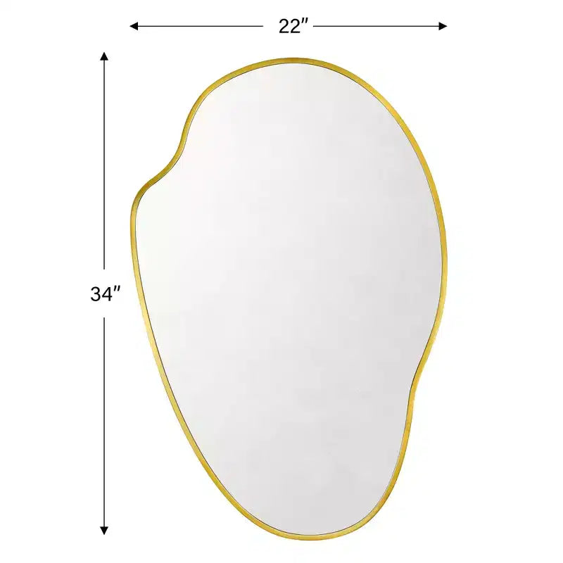 Miroir mural irrégulier asymétrique Vallia en laiton brossé, 22''x 34'' Miroir mural unique avec cadre en laiton pour salle de bain, entrée, chambre d'enfant