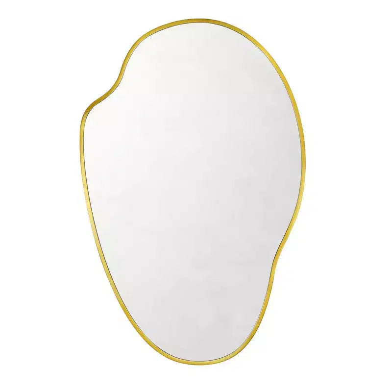 Miroir mural irrégulier asymétrique Vallia en laiton brossé, 22''x 34'' Miroir mural unique avec cadre en laiton pour salle de bain, entrée, chambre d'enfant
