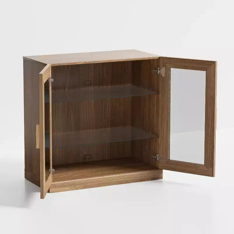 PexFix 31 Bibliothèque moderne en bois avec 2 portes vitrées et étagère réglable pour cuisine, chambre, entrée, salon, salle à manger, couleur naturelle