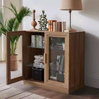 PexFix 31 Bibliothèque moderne en bois avec 2 portes vitrées et étagère réglable pour cuisine, chambre, entrée, salon, salle à manger, couleur naturelle