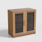 PexFix 31 Bibliothèque moderne en bois avec 2 portes vitrées et étagère réglable pour cuisine, chambre, entrée, salon, salle à manger, couleur naturelle