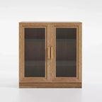 PexFix 36 Bibliothèque de rangement moderne en bois avec 2 portes vitrées et étagère réglable pour cuisine, chambre, entrée, salon, salle à manger, naturel