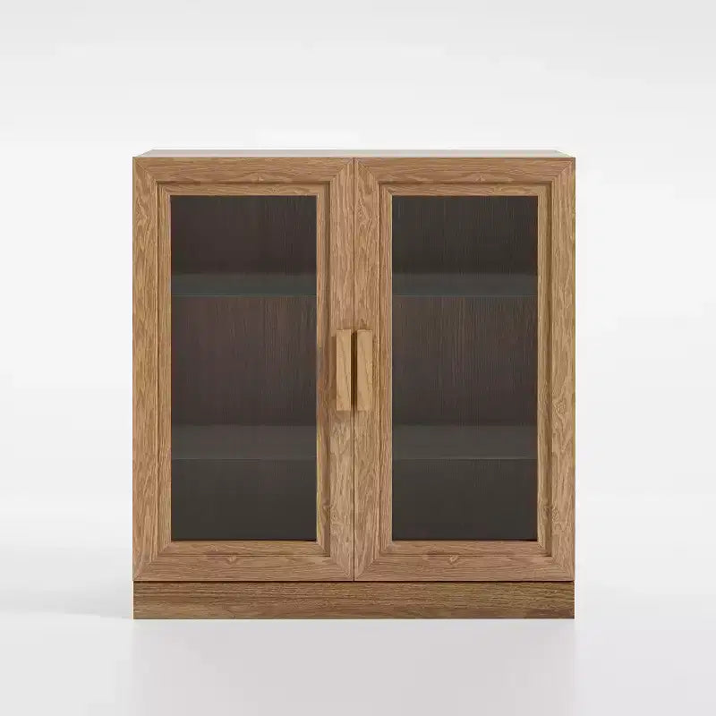 PexFix 36 Bibliothèque de rangement moderne en bois avec 2 portes vitrées et étagère réglable pour cuisine, chambre, entrée, salon, salle à manger, naturel