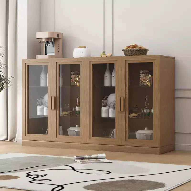 PexFix 36 Bibliothèque de rangement moderne en bois avec 2 portes vitrées et étagère réglable pour cuisine, chambre, entrée, salon, salle à manger, naturel