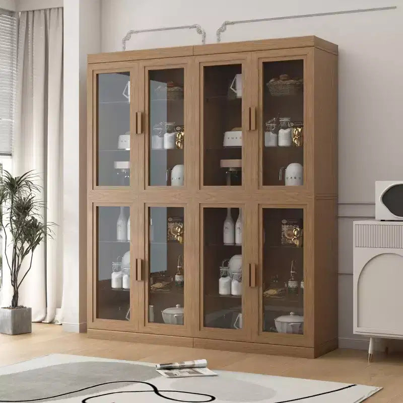PexFix 36 Bibliothèque de rangement moderne en bois avec 2 portes vitrées et étagère réglable pour cuisine, chambre, entrée, salon, salle à manger, naturel