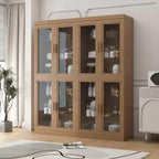 PexFix 36 Bibliothèque de rangement moderne en bois avec 2 portes vitrées et étagère réglable pour cuisine, chambre, entrée, salon, salle à manger, naturel