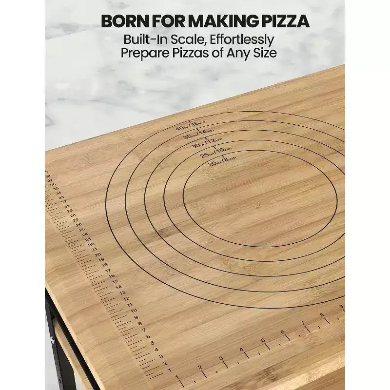 Table de four à pizza 33x20x35.5, Table de barbecue d'extérieur sur 4 roues, Chariot à trois étagères en bambou pour la préparation des aliments, Repas barbecue, Couleur bois