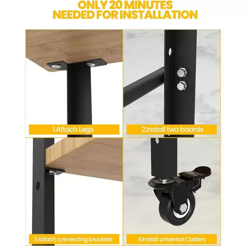 Table de four à pizza 33x20x35.5, Table de barbecue d'extérieur sur 4 roues, Chariot à trois étagères en bambou pour la préparation des aliments, Repas barbecue, Couleur bois