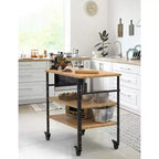 Table de four à pizza 33x20x35.5, Table de barbecue d'extérieur sur 4 roues, Chariot à trois étagères en bambou pour la préparation des aliments, Repas barbecue, Couleur bois