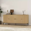 GDFStudio Ocilla 71 Modern Slatted Door Sideboard with Adjustable Shelves and Metal Legs