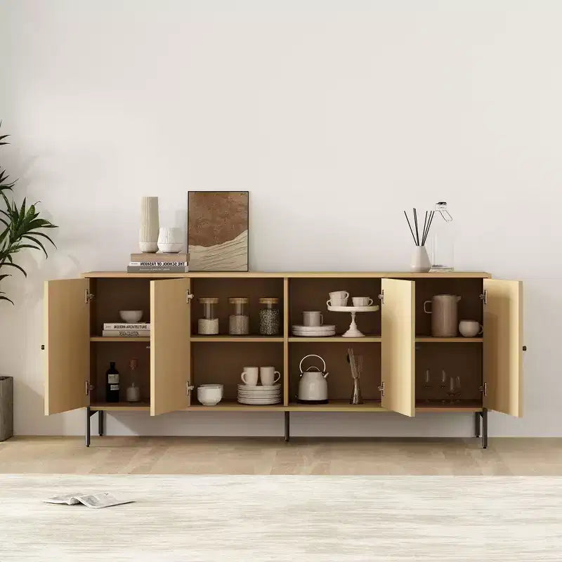 GDFStudio Ocilla, buffet moderne de 180 cm avec porte à lattes, étagères réglables et pieds en métal