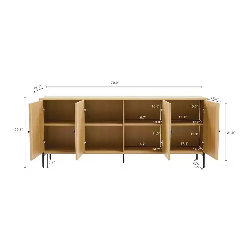 GDFStudio Ocilla, buffet moderne de 180 cm avec porte à lattes, étagères réglables et pieds en métal