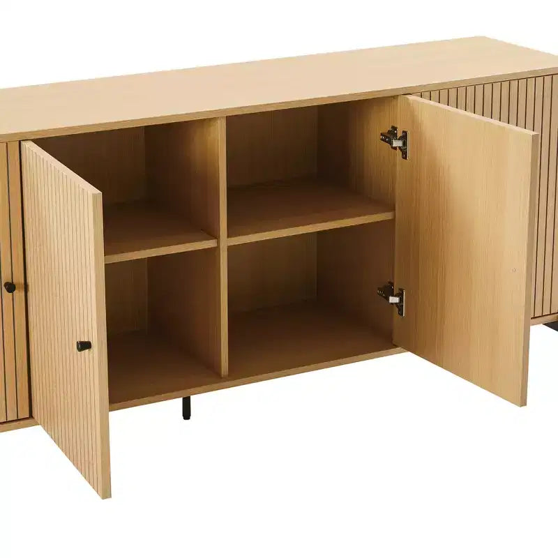 GDFStudio Ocilla, buffet moderne de 180 cm avec porte à lattes, étagères réglables et pieds en métal