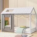 Twin Size Platform Bed with Roof and Window House Bed Frame, No Box Spring Required Twin Size Bedframe for Bedroom, Children's Room, Kids Room