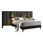 Lit queen size Royal Hampton, cadre en bois marron foncé, tête de lit rembourrée