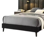 Lit queen size Royal Hampton, cadre en bois marron foncé, tête de lit rembourrée