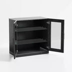PexFix 31 Bibliothèque moderne en bois avec 2 portes vitrées et étagère réglable pour cuisine, chambre, entrée, salon, salle à manger, noir