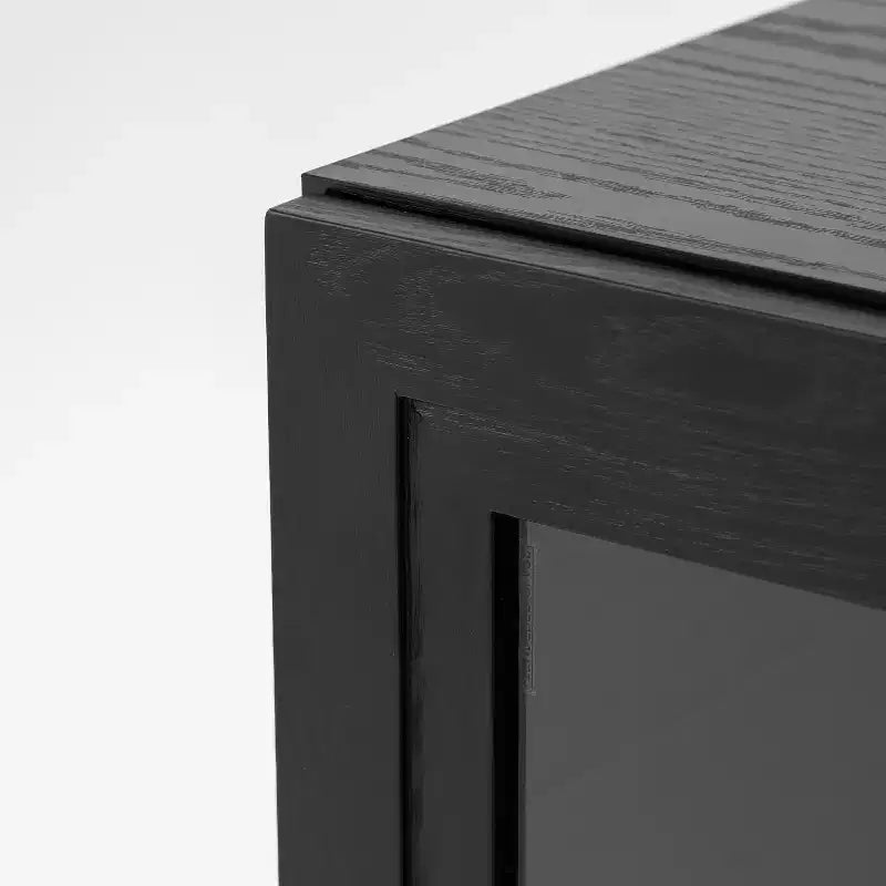 PexFix 31 Bibliothèque moderne en bois avec 2 portes vitrées et étagère réglable pour cuisine, chambre, entrée, salon, salle à manger, noir