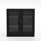 PexFix 31 Bibliothèque moderne en bois avec 2 portes vitrées et étagère réglable pour cuisine, chambre, entrée, salon, salle à manger, noir
