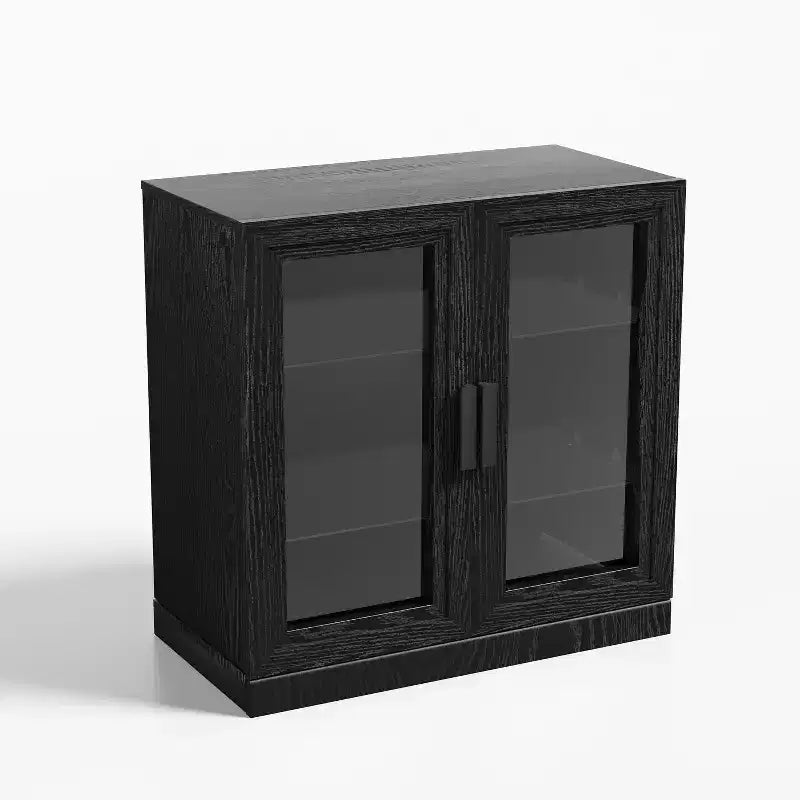 PexFix 31 Bibliothèque moderne en bois avec 2 portes vitrées et étagère réglable pour cuisine, chambre, entrée, salon, salle à manger, noir