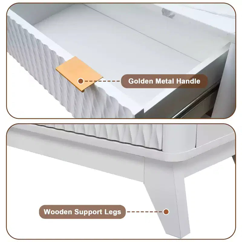 Commode cannelée à 6 tiroirs avec plateau en faux marbre, meuble TV moderne incurvé pour chambre et salon, armoire de rangement robuste, conception anti-basculement