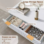 Commode cannelée à 6 tiroirs avec plateau en faux marbre, meuble TV moderne incurvé pour chambre et salon, armoire de rangement robuste, conception anti-basculement