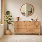 Commode cannelée à 6 tiroirs avec plateau en faux marbre, meuble TV moderne incurvé pour chambre et salon, armoire de rangement robuste, conception anti-basculement