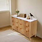 Commode cannelée à 6 tiroirs avec plateau en faux marbre, meuble TV moderne incurvé pour chambre et salon, armoire de rangement robuste, conception anti-basculement