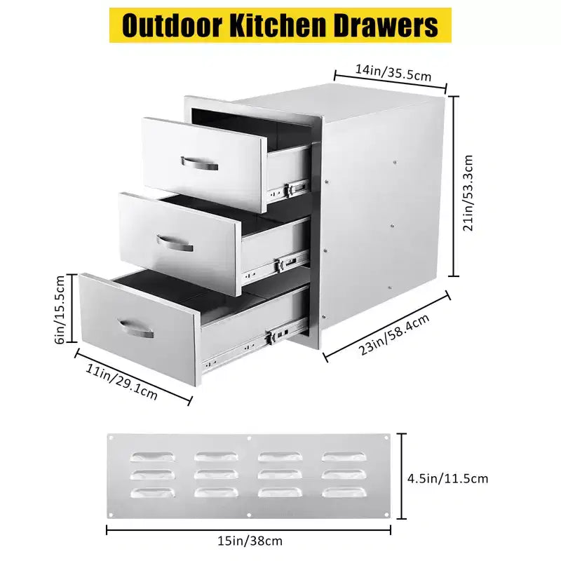 Tiroir de cuisine, Tiroir encastrable en acier inoxydable, Tiroir d'accès encastrable de 30x23x10 pouces avec panneau de ventilation pour îlot de cuisine, terrasse, station de barbecue