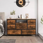 Meuble TV 8 tiroirs pour téléviseurs 55 pouces - Console média avec lumières réglables et plateau en bois, commode longue pour rangement de chambre et de salon