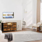 Meuble TV 8 tiroirs pour téléviseurs 55 pouces - Console média avec lumières réglables et plateau en bois, commode longue pour rangement de chambre et de salon