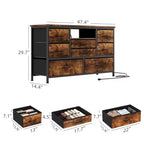 Meuble TV 8 tiroirs pour téléviseurs 55 pouces - Console média avec lumières réglables et plateau en bois, commode longue pour rangement de chambre et de salon